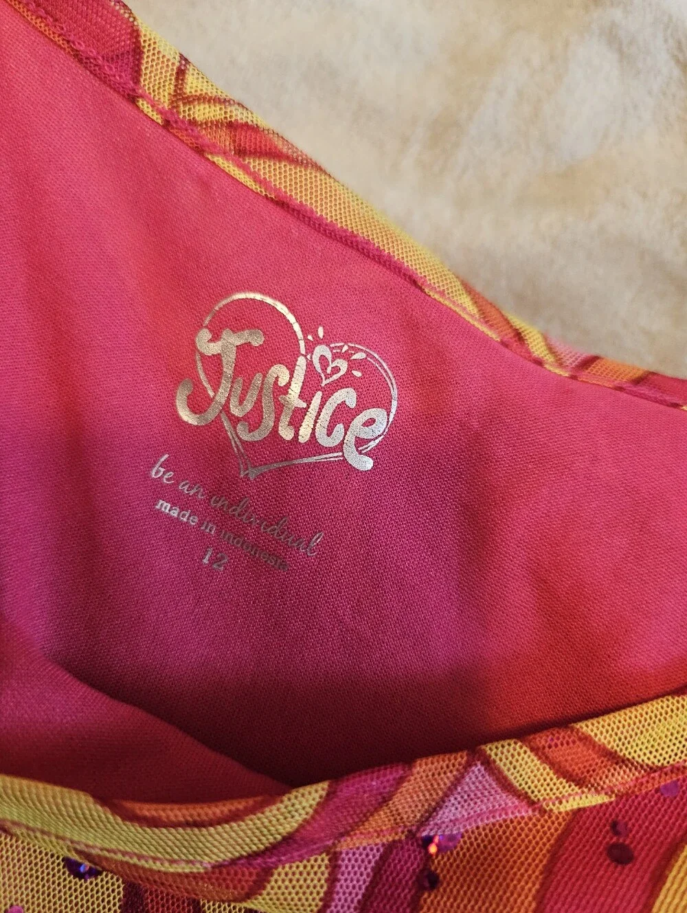 Justice Retro Heart Print Long Sleeve Tunic Top sz 12